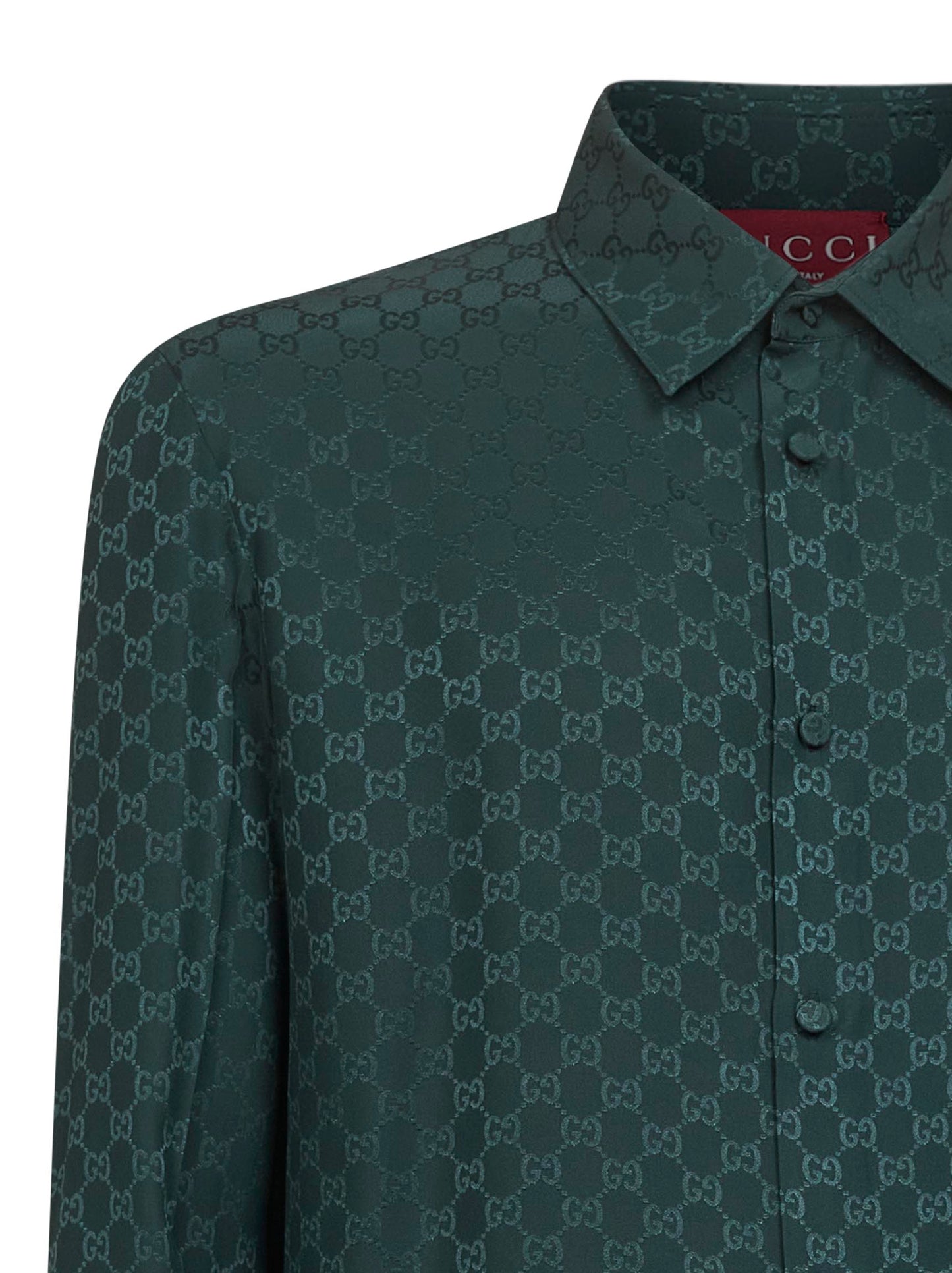 Camicia aderente in seta GG jacquard verde