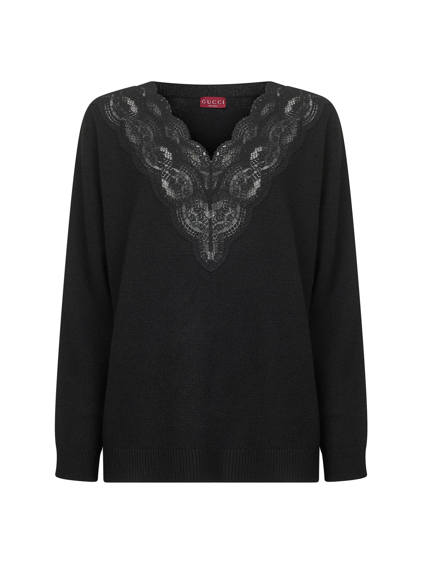 Maglione in lana e cashmere nero con pizzo