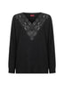 Maglione in lana e cashmere nero con pizzo