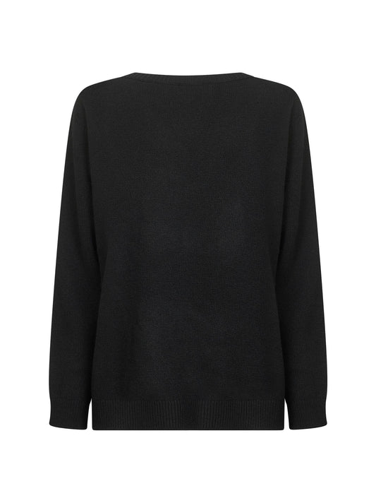 Maglione in lana e cashmere nero con pizzo