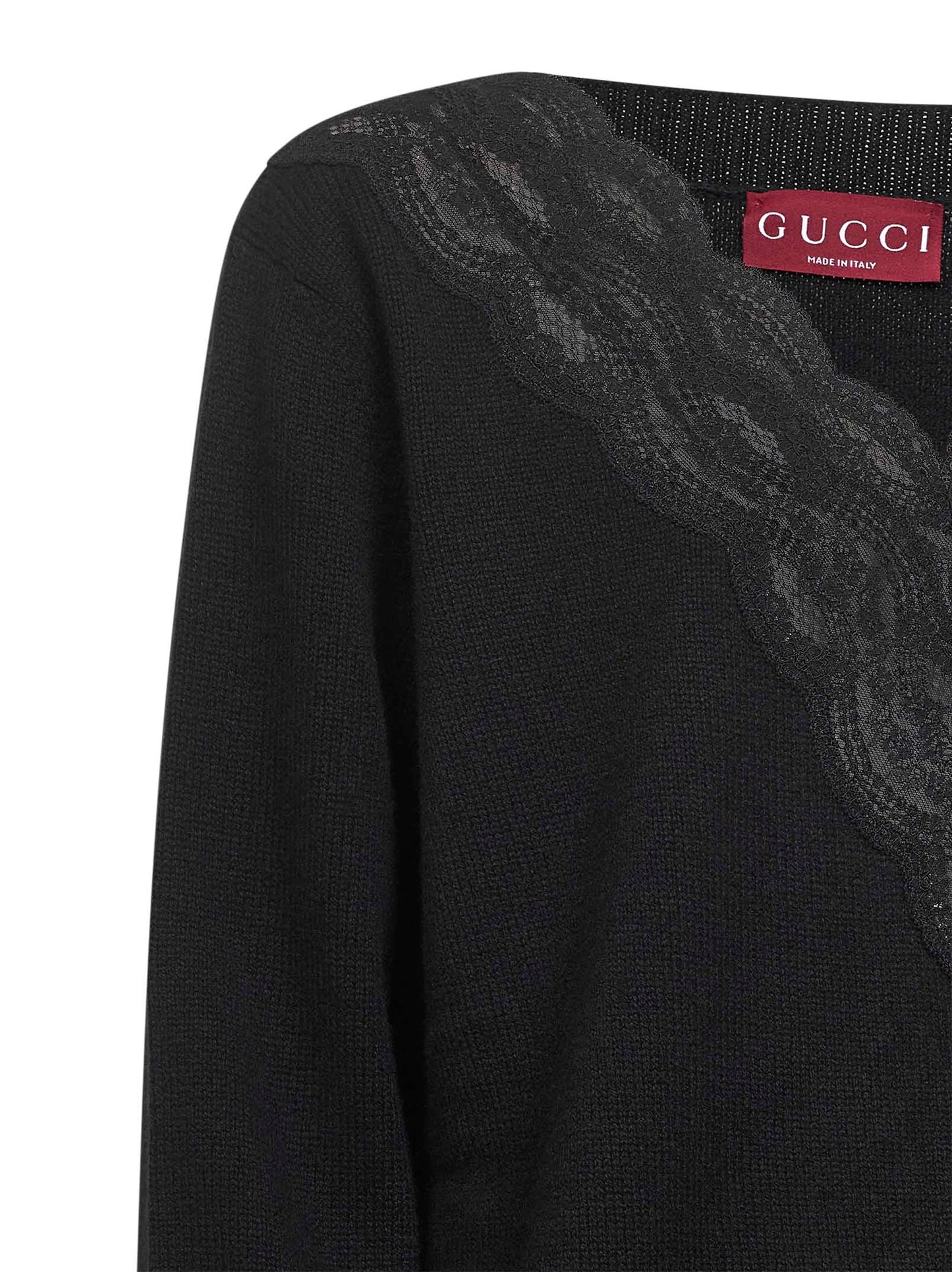 Maglione in lana e cashmere nero con pizzo
