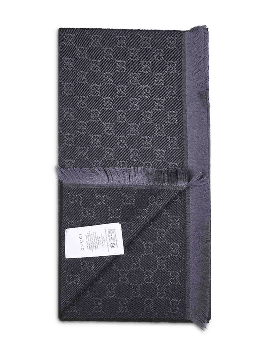 Black GG jacquard wool scarf