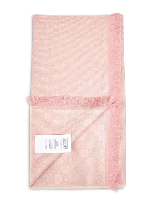 Light pink GG jacquard wool scarf