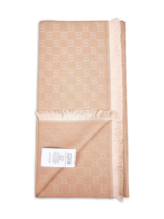Beige GG jacquard wool scarf