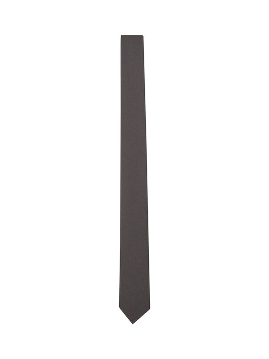 Cravatta slim in tessuto effetto crêpe marrone