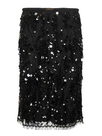 Gonna midi in pizzo nero con paillettes ricamate