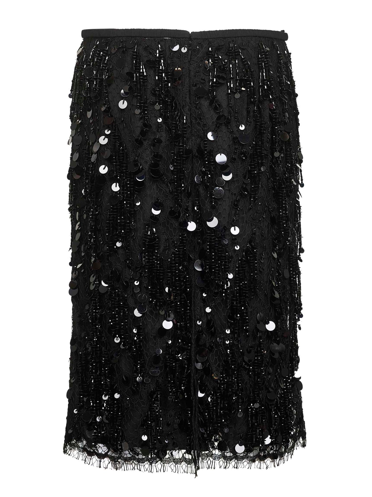 Gonna midi in pizzo nero con paillettes ricamate