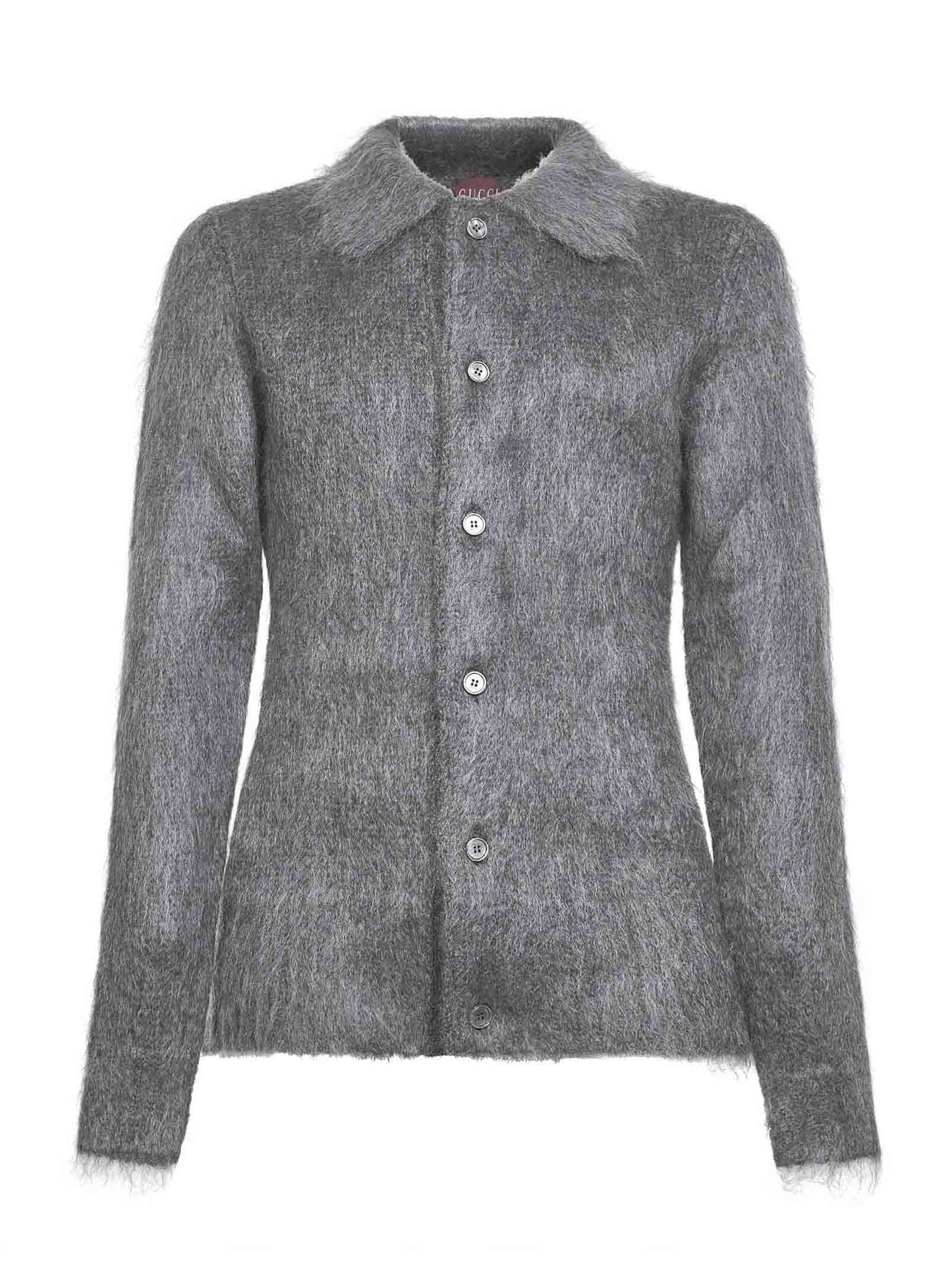 Grey brushed mohair wool blend cardigan