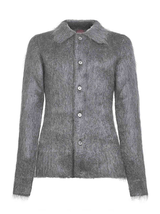 Cardigan in misto lana mohair spazzolata grigia