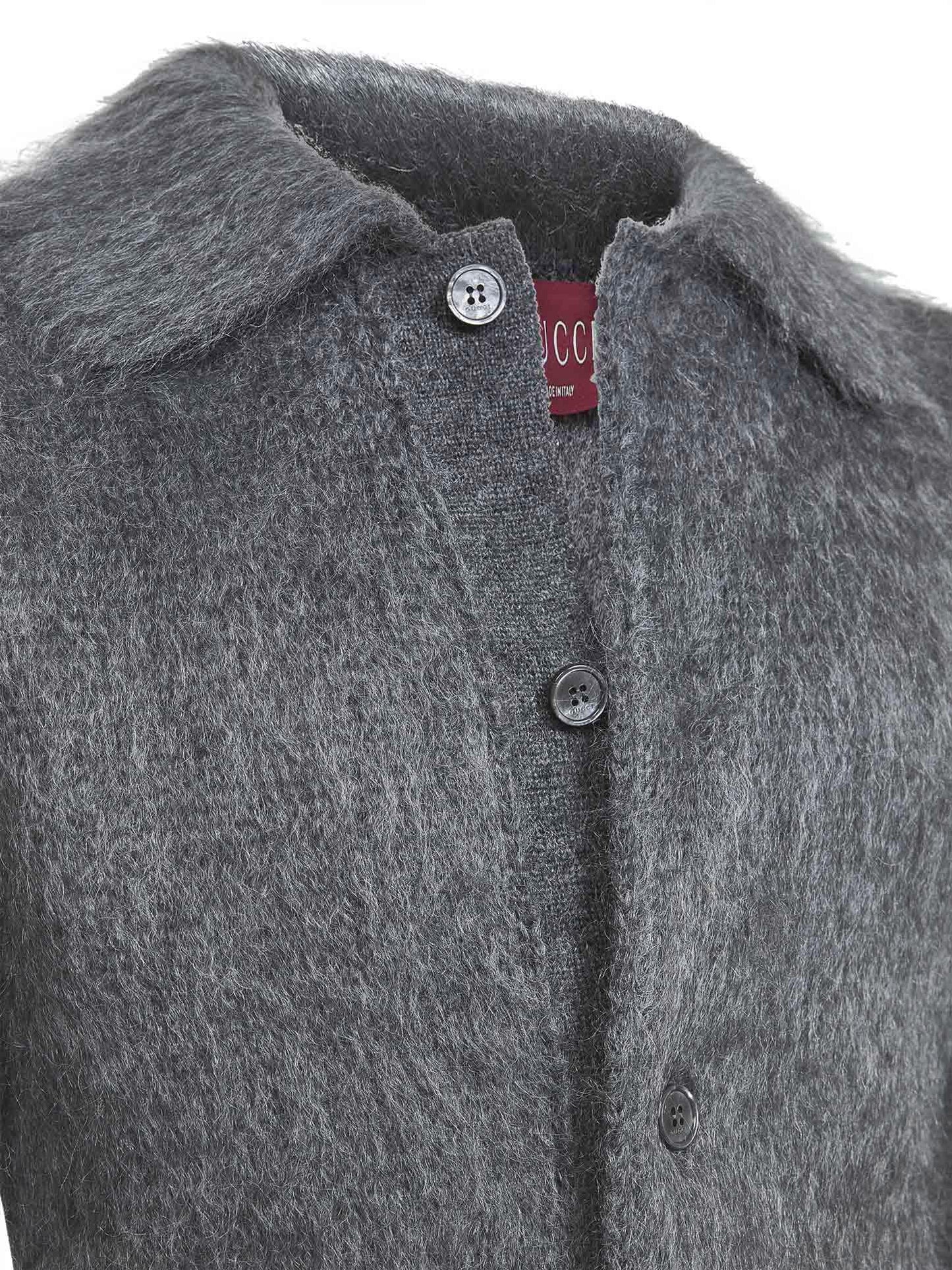 Grey brushed mohair wool blend cardigan