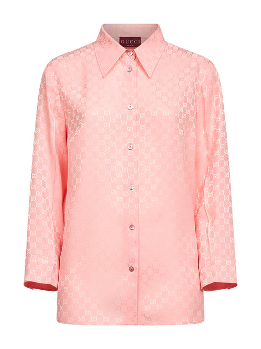 Camicia in seta GG jacquard rosa