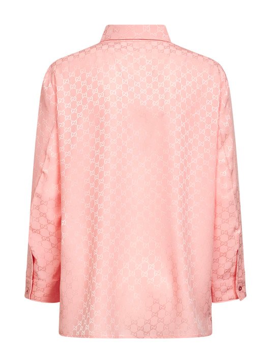 Camicia in seta GG jacquard rosa