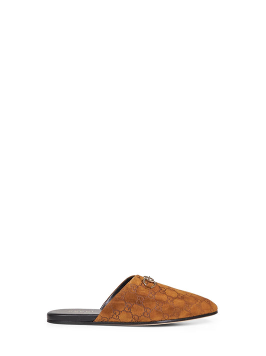 Brown GG suede mules with Horsebit