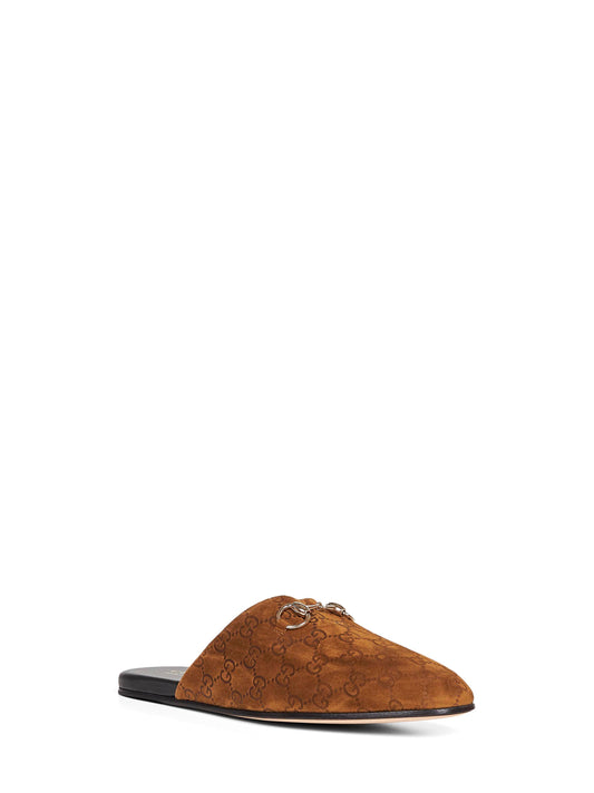 Brown GG suede mules with Horsebit