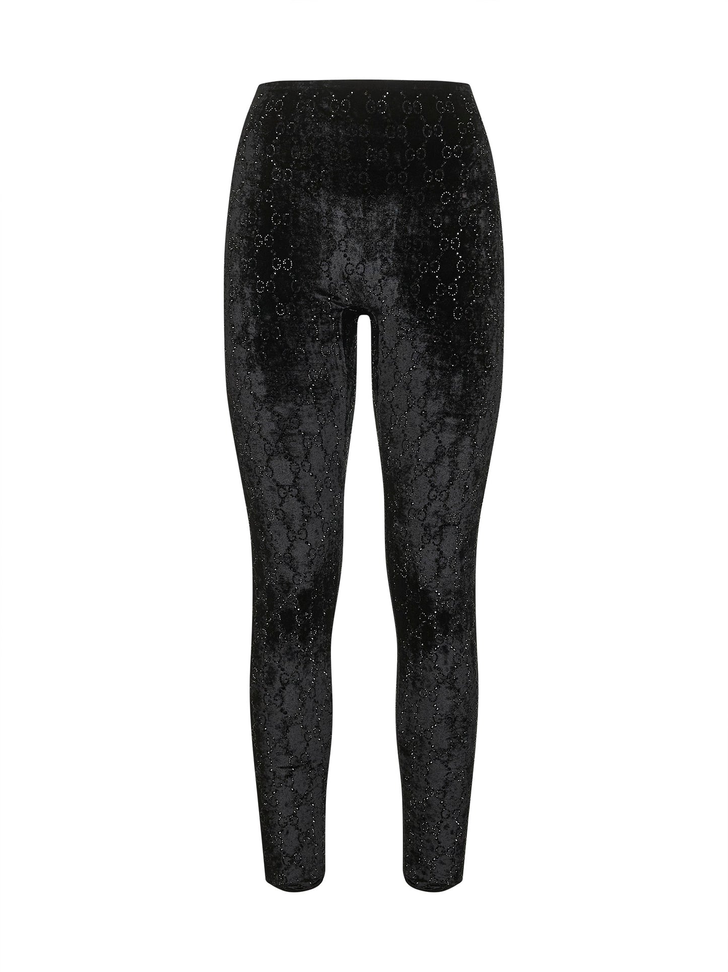 Leggings in ciniglia stretch nera con ricamo GG
