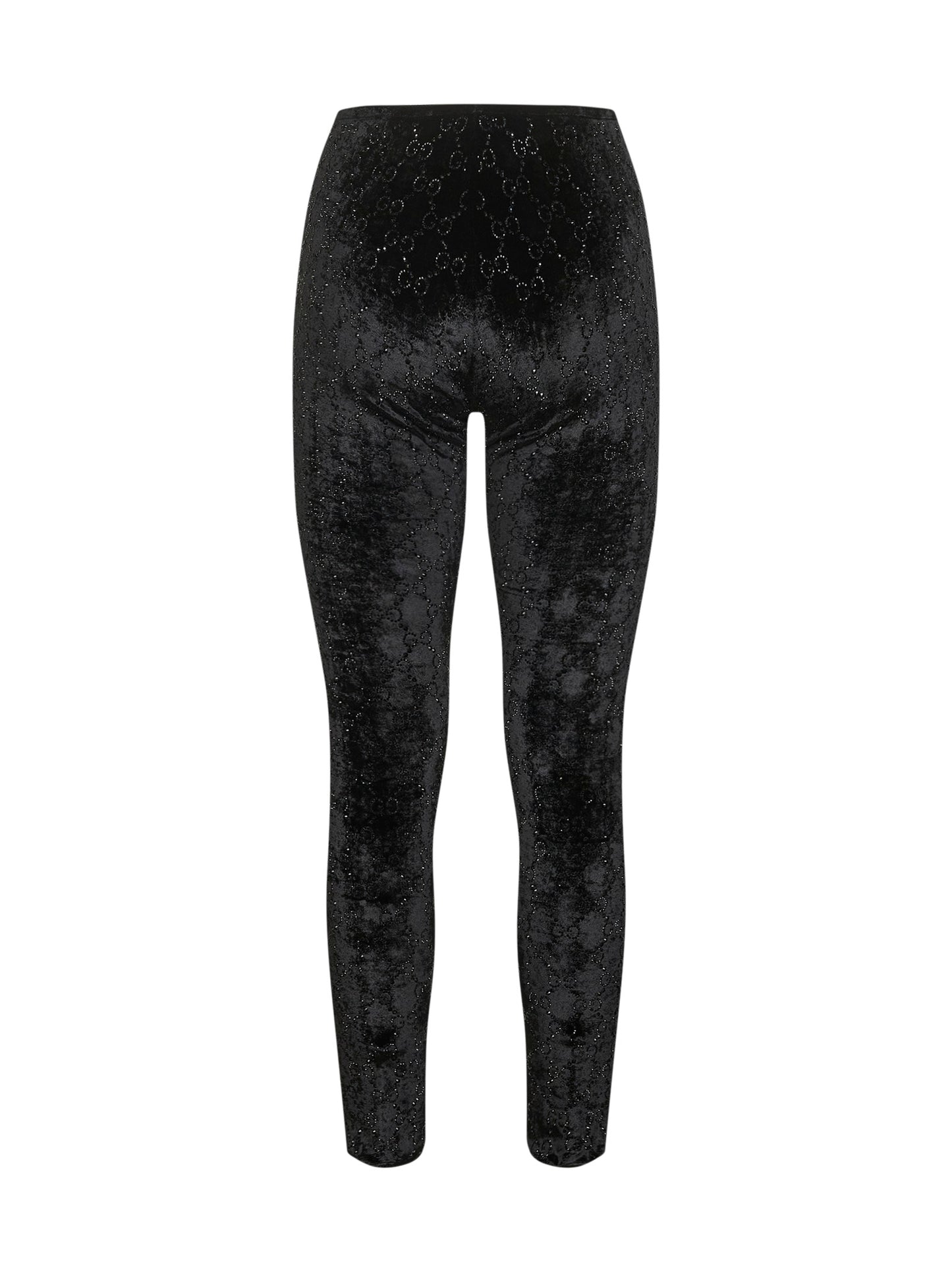 Leggings in ciniglia stretch nera con ricamo GG