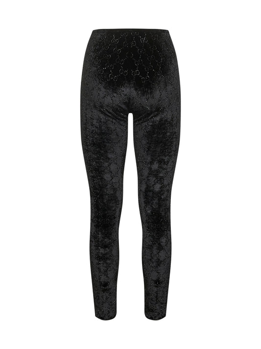 Leggings in ciniglia stretch nera con ricamo GG
