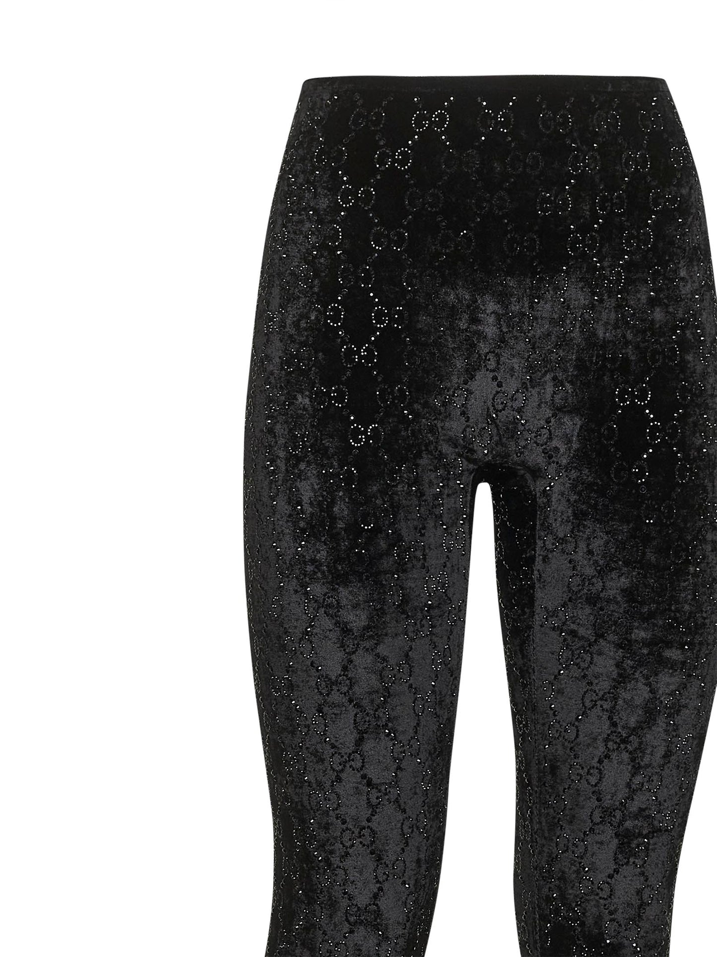 Leggings in ciniglia stretch nera con ricamo GG