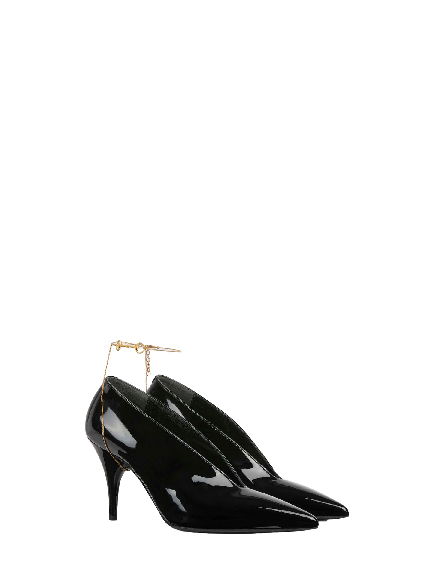 Black patent leather heeled Gucci 97 pumps
