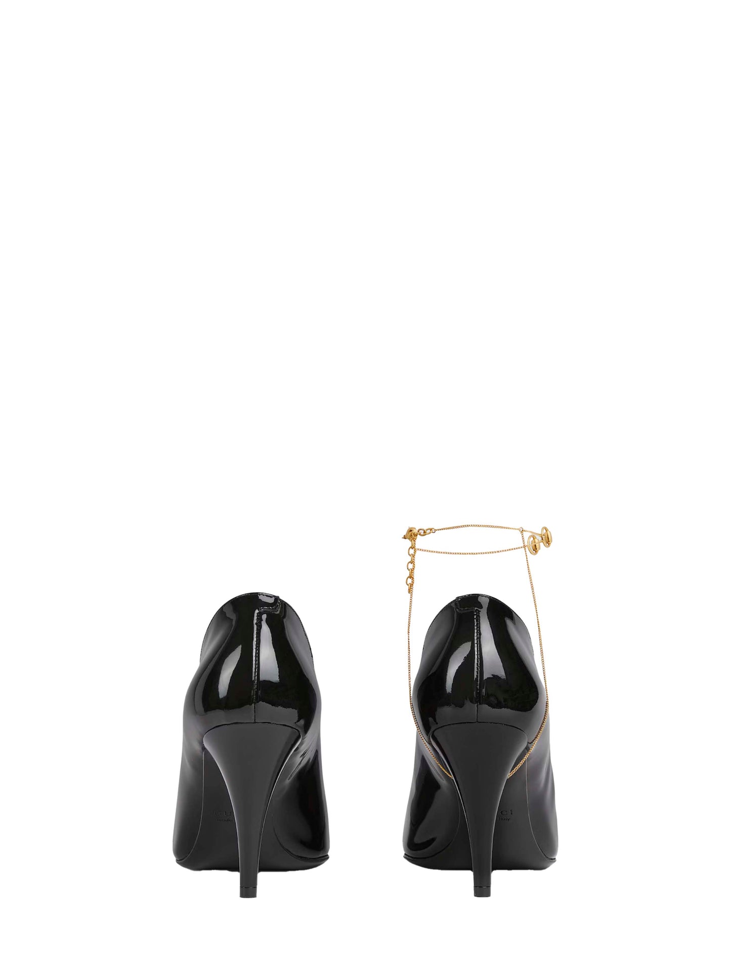 Black patent leather heeled Gucci 97 pumps