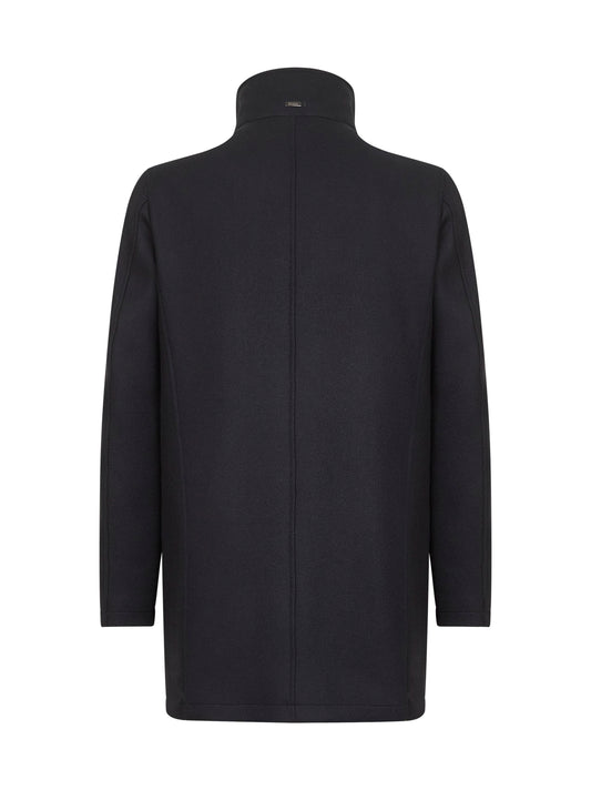 Blue easy wool and light faux fur carcoat <BR/>