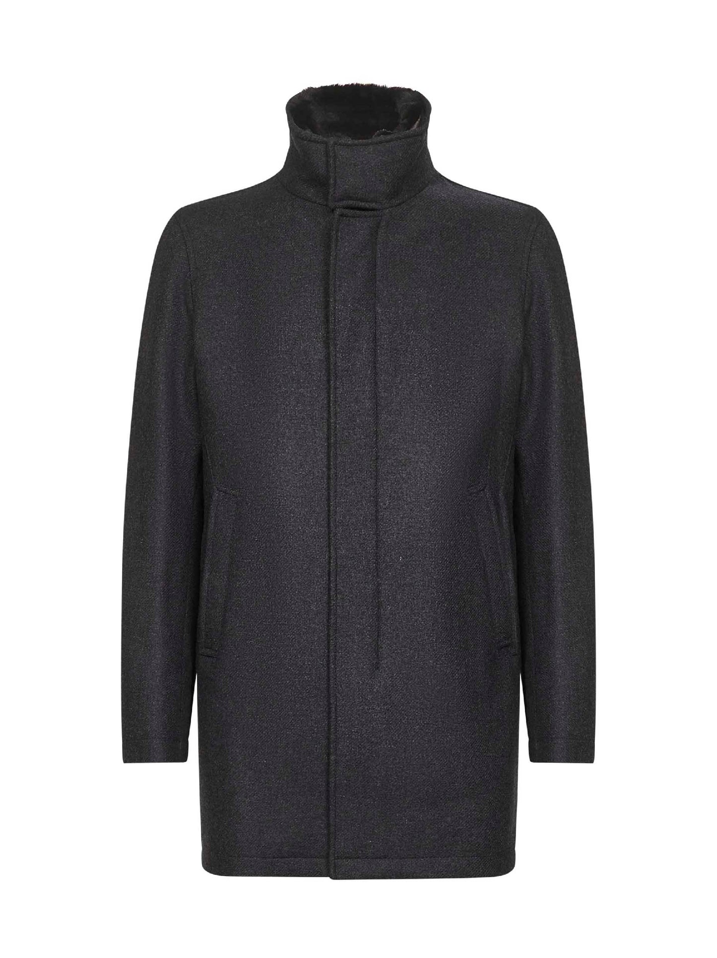 Grey easy wool and light faux fur carcoat