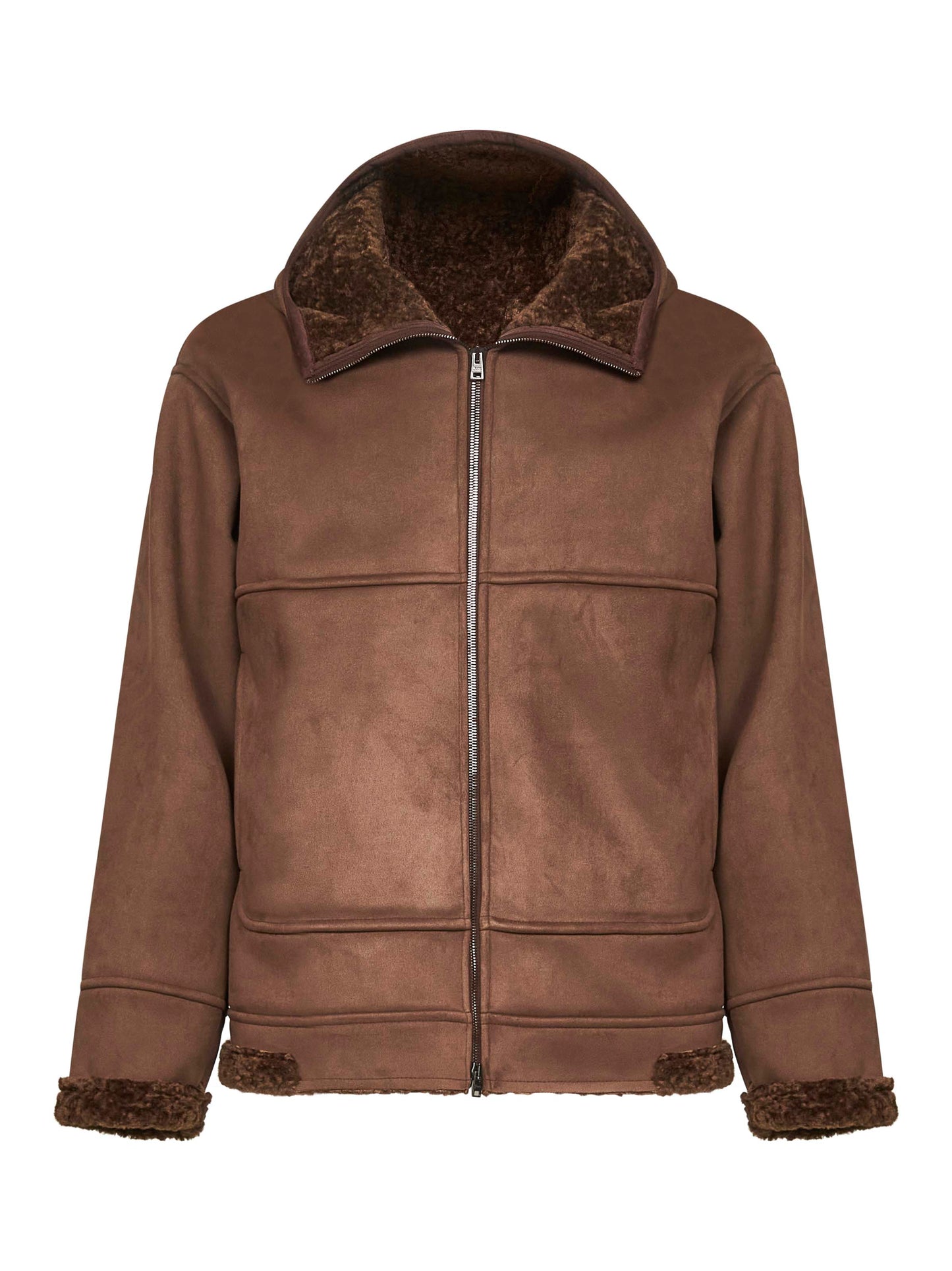 Montone con cappuccio in alternative fur marrone