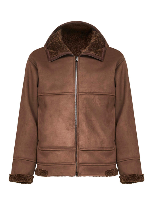 Brown alternative fur hooded jacket