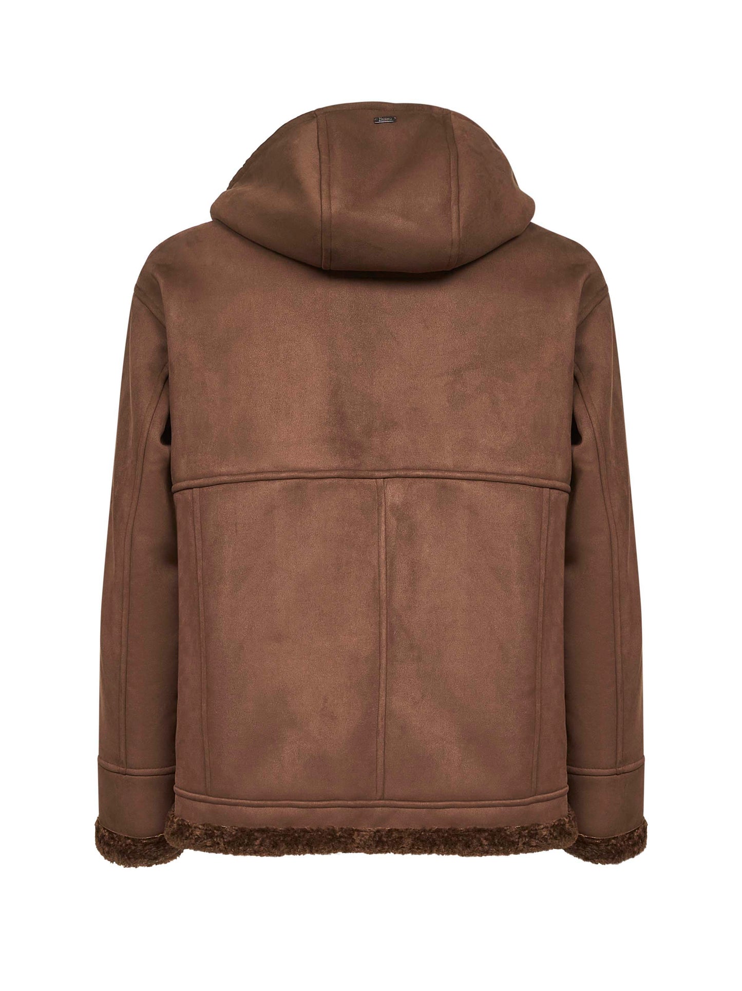 Montone con cappuccio in alternative fur marrone