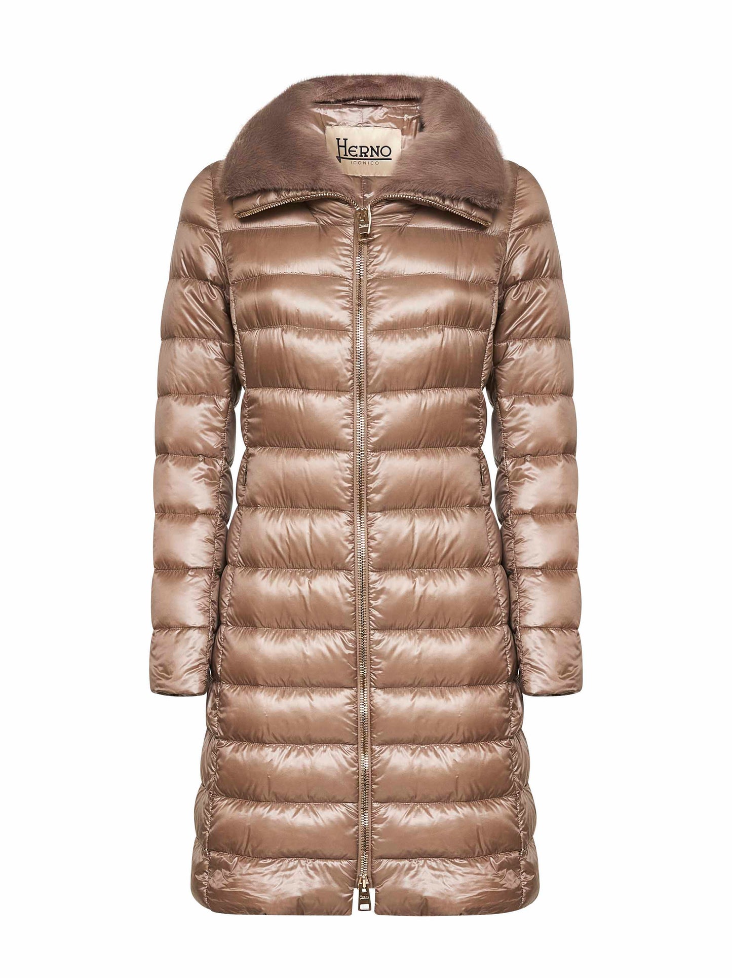 Beige Ultralight Nylon long down jacket