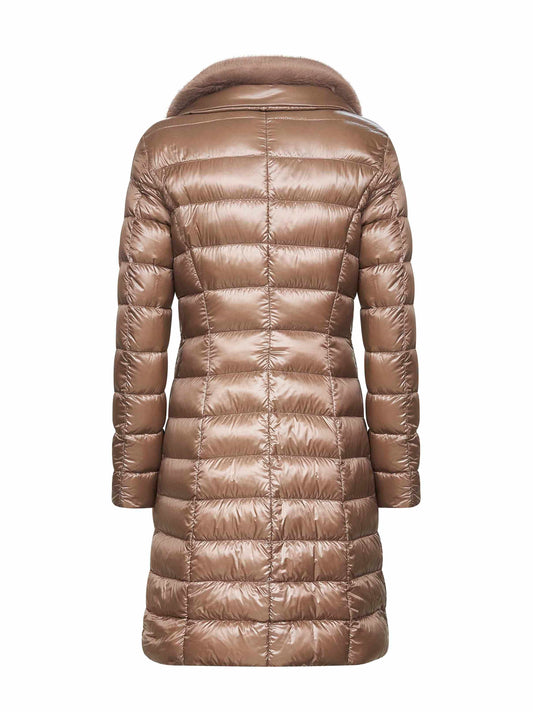 Beige Ultralight Nylon long down jacket