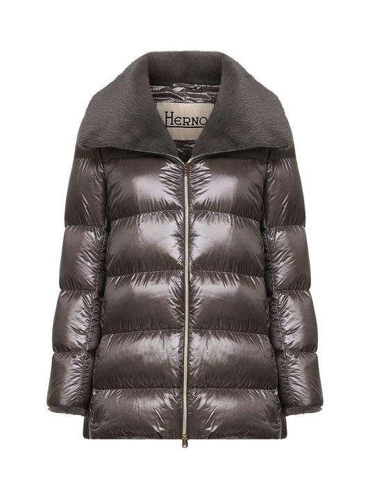 Grey Ultralight Nylon and lady alternative fur A-Shape