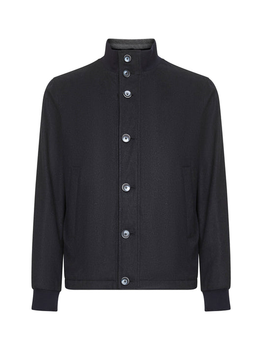Blue silk and cashmere Resort bomber jacket