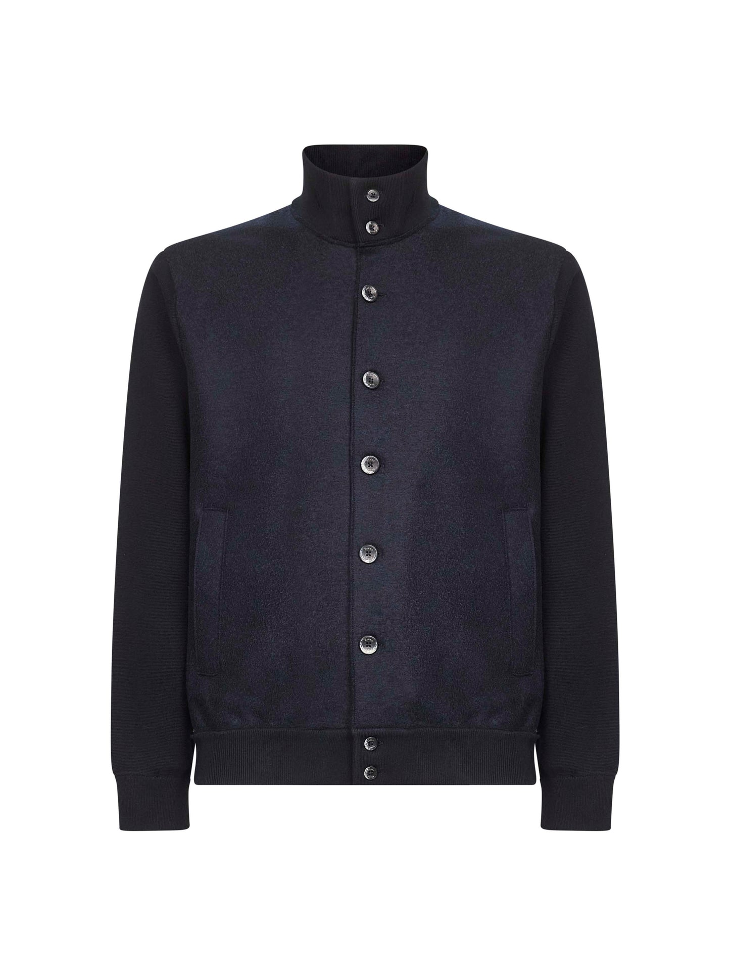 Blue cashmere cotton knit and felted wool Resort cardigan