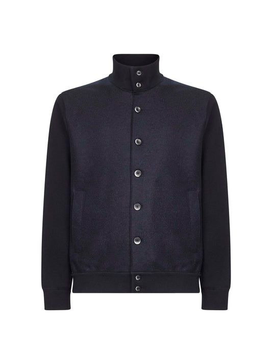 Blue cashmere cotton knit and felted wool Resort cardigan