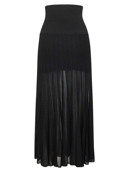 Gonna lunga Ezra in maglia crêpe plissettata nera