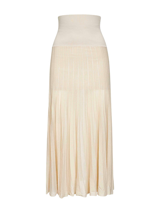 Gonna lunga Ezra in maglia crêpe plissettata beige