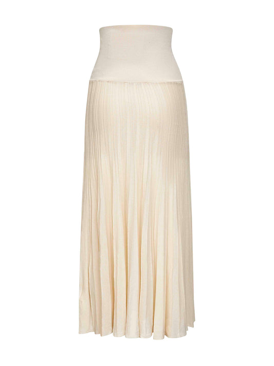 Gonna lunga Ezra in maglia crêpe plissettata beige
