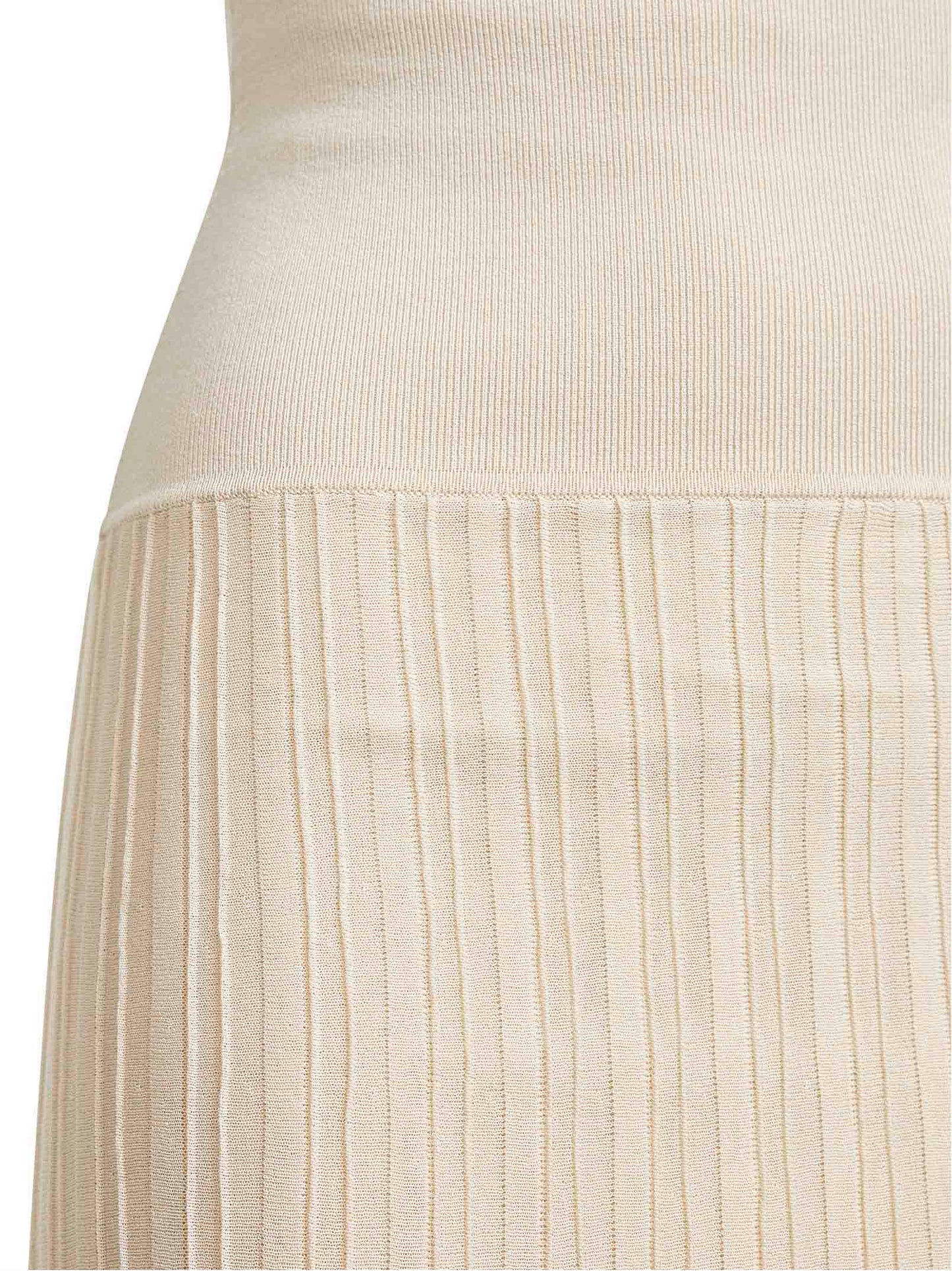 Light beige pleated crepe knit Ezra long skirt