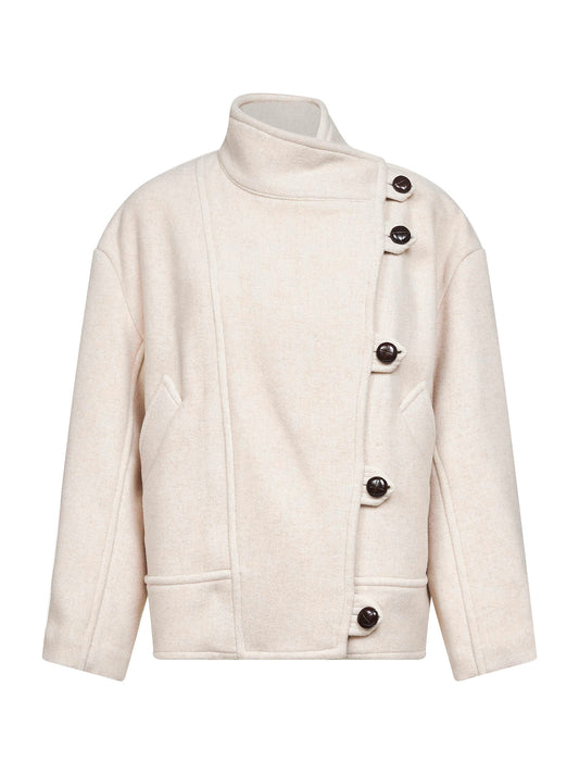 Cappotto corto Hanis in misto lana ecrù
