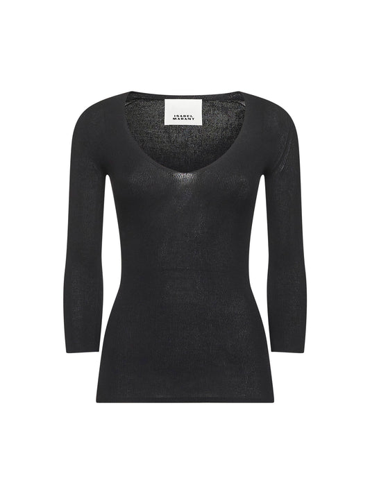 Top Felicia in maglia crêpe a costine nera