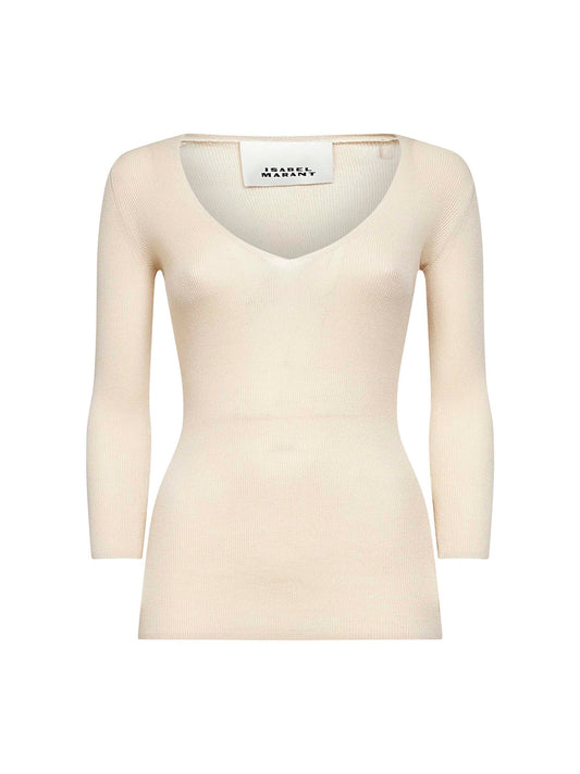 Top Felicia in maglia crêpe a costine beige