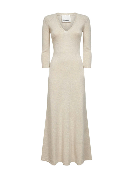 Abito lungo Salina in maglia di misto lana beige
