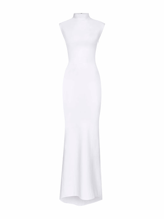 Abito lungo Alba in crêpe di jersey bianco