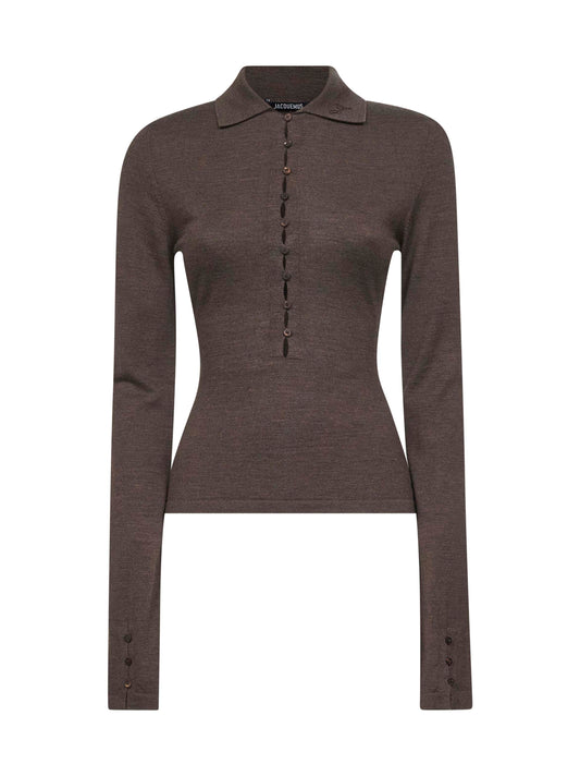 Brown The Merino long-sleeve polo shirt