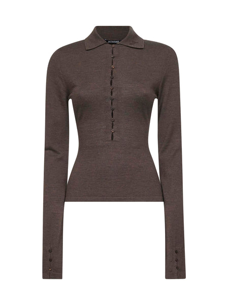 Brown The Merino long-sleeve polo shirt – Daniello.com