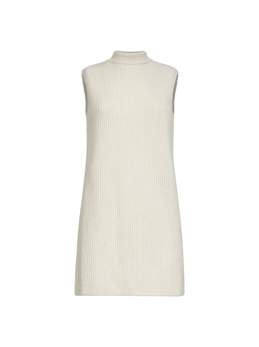 Long ivory ribbed knit vest