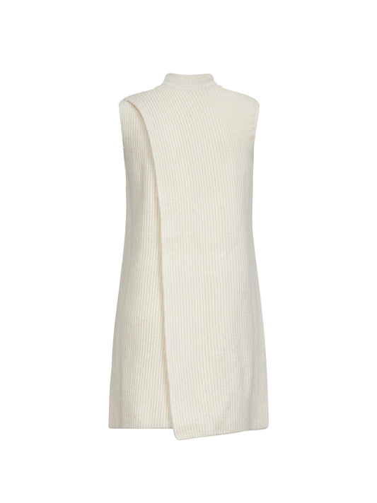 Long ivory ribbed knit vest