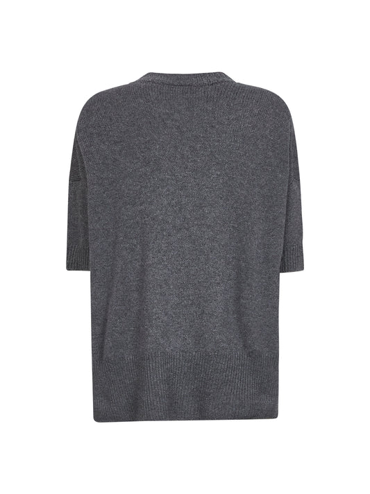 Grey cashmere short-sleeved sweater