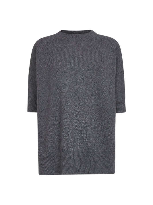 Grey cashmere short-sleeved sweater